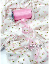 Муслин Принт Розовые цветочки